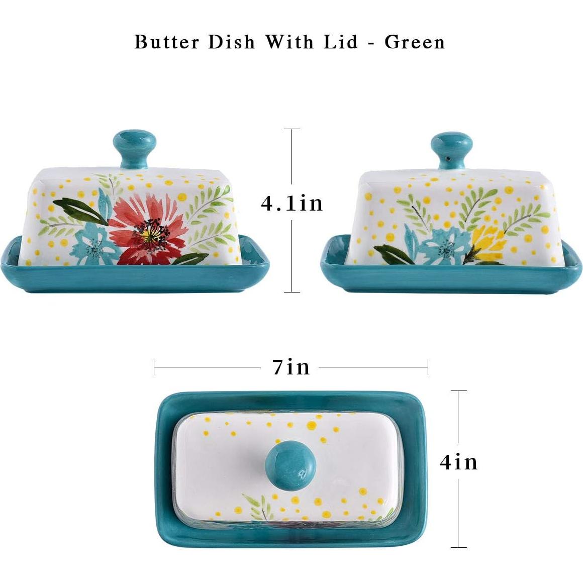 Plato de Mantequilla Wisenvoy Cerámica Floral con Tapa 17.8cm