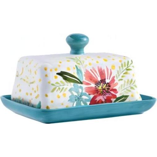 Plato de Mantequilla Wisenvoy Cerámica Floral con Tapa 17.8cm
