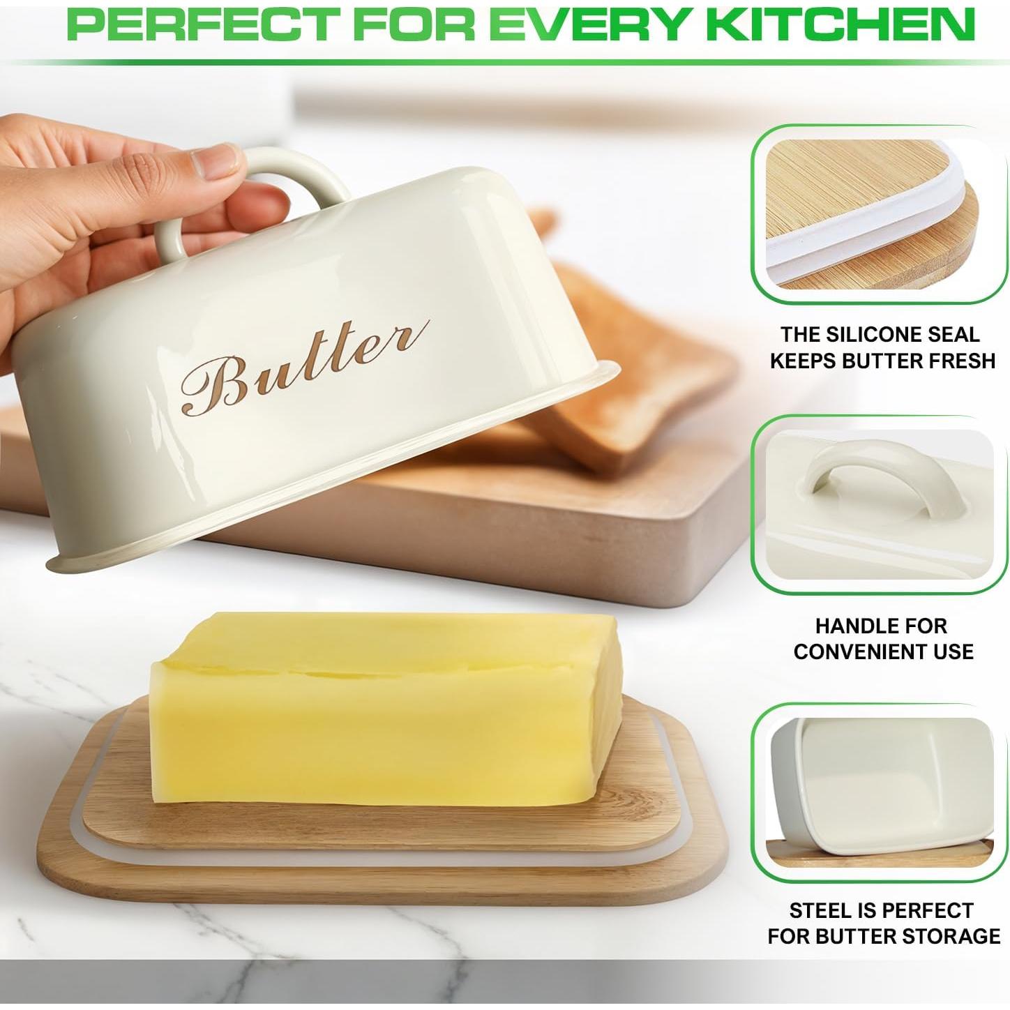 Plato de Mantequilla Plexon con Tapa de Acero y Bambú