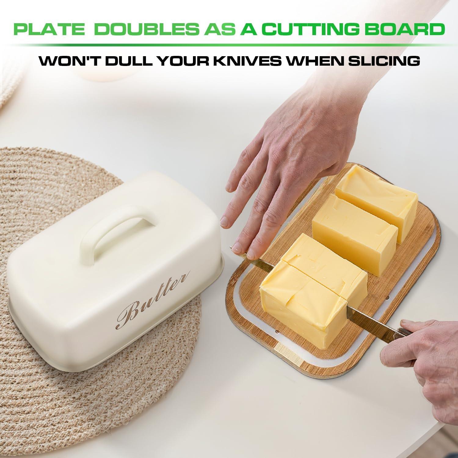 Plato de Mantequilla Plexon con Tapa de Acero y Bambú