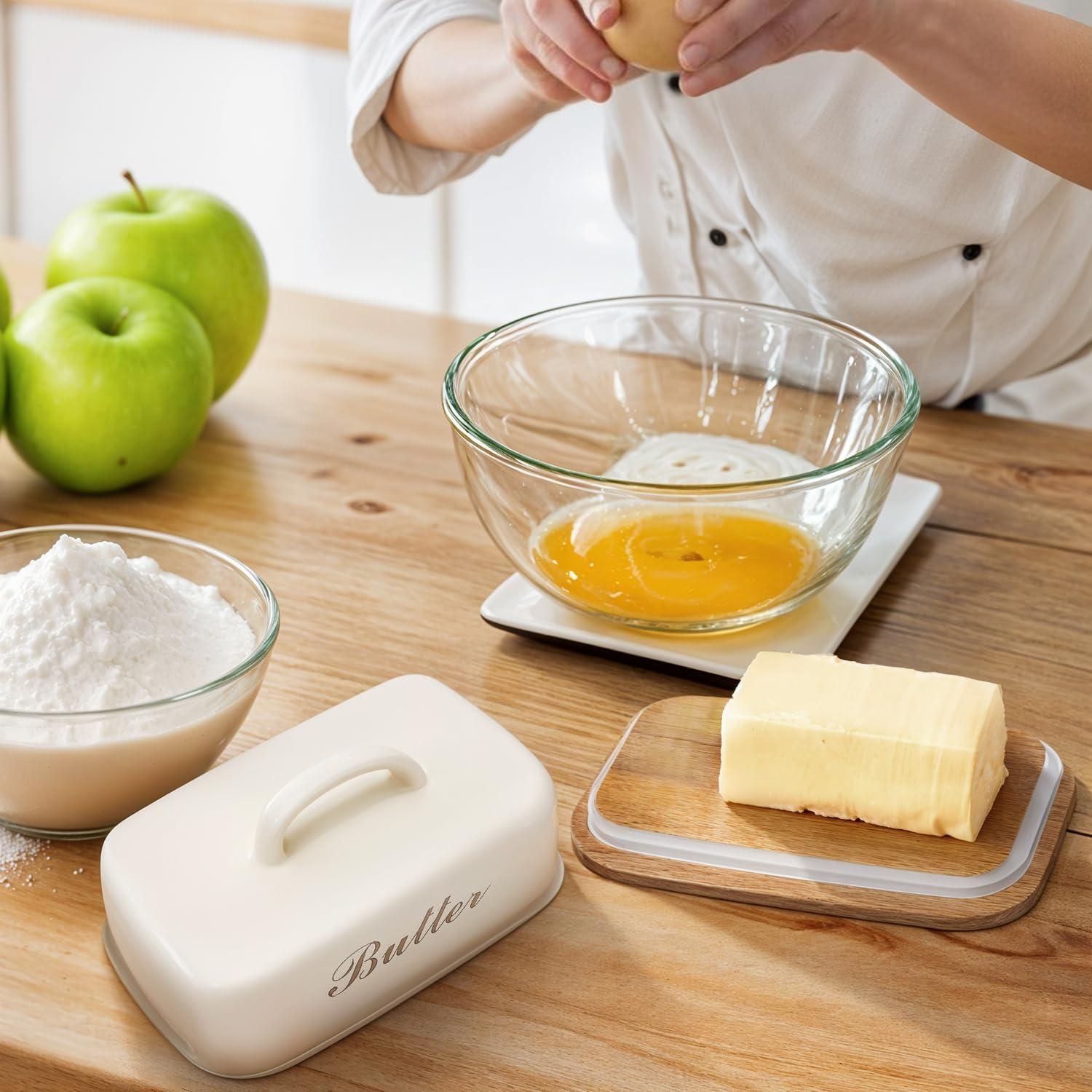 Plato de Mantequilla Plexon con Tapa de Acero y Bambú