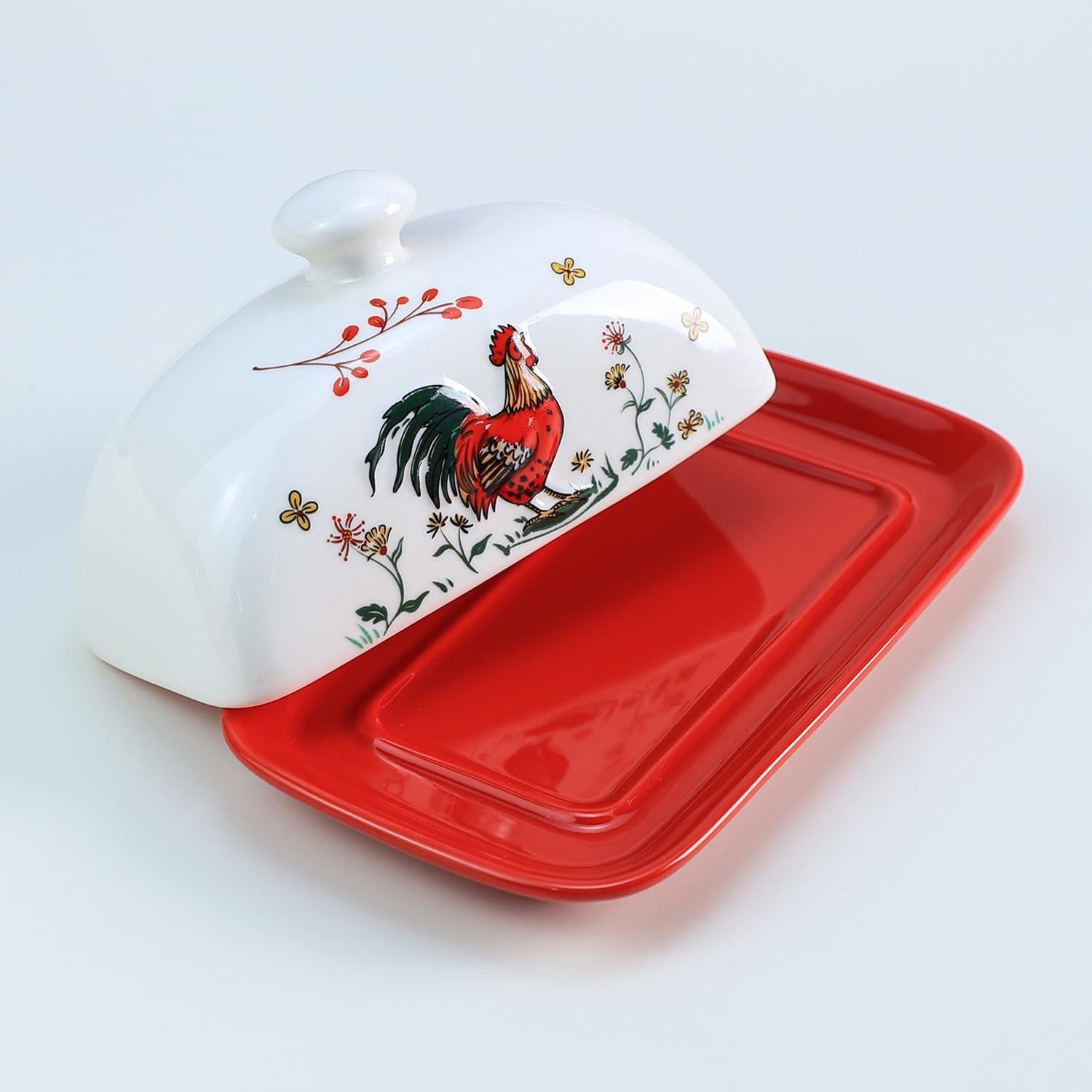 Plato de Mantequilla de Porcelana Sizikato con Tapa Gallo