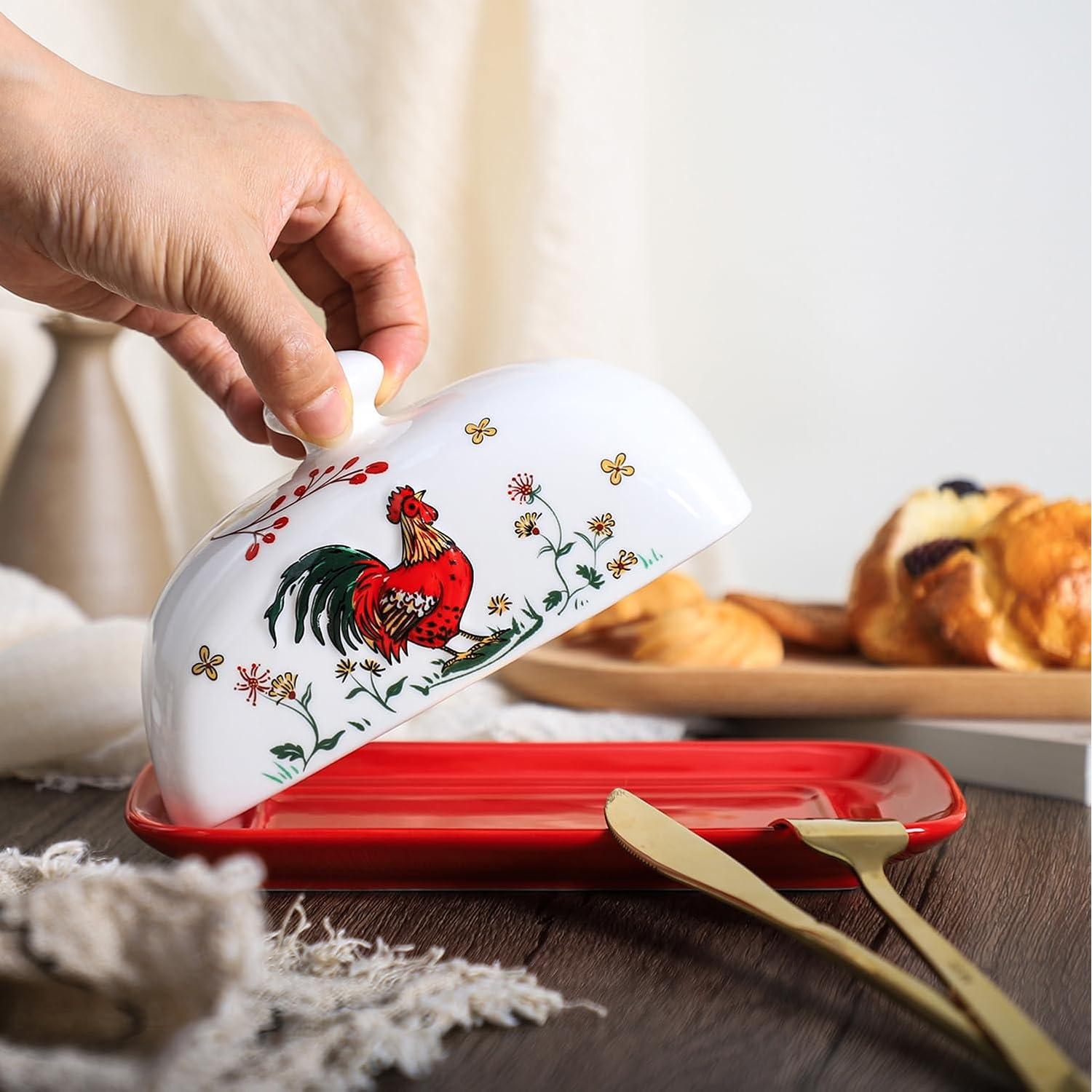 Plato de Mantequilla de Porcelana Sizikato con Tapa Gallo