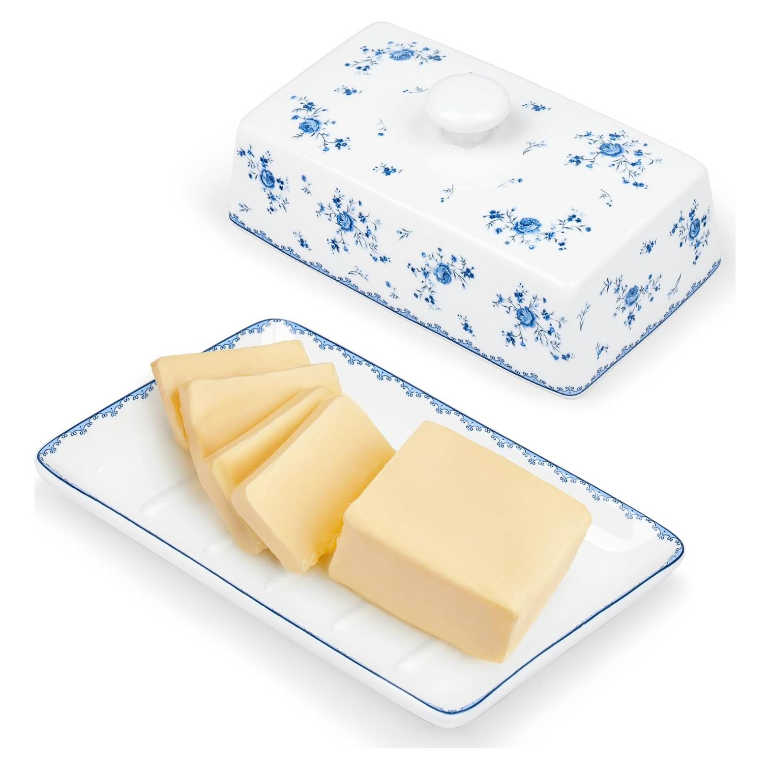 Plato de Mantequilla Cerámica Fangkuai con Tapa Floral Rosa