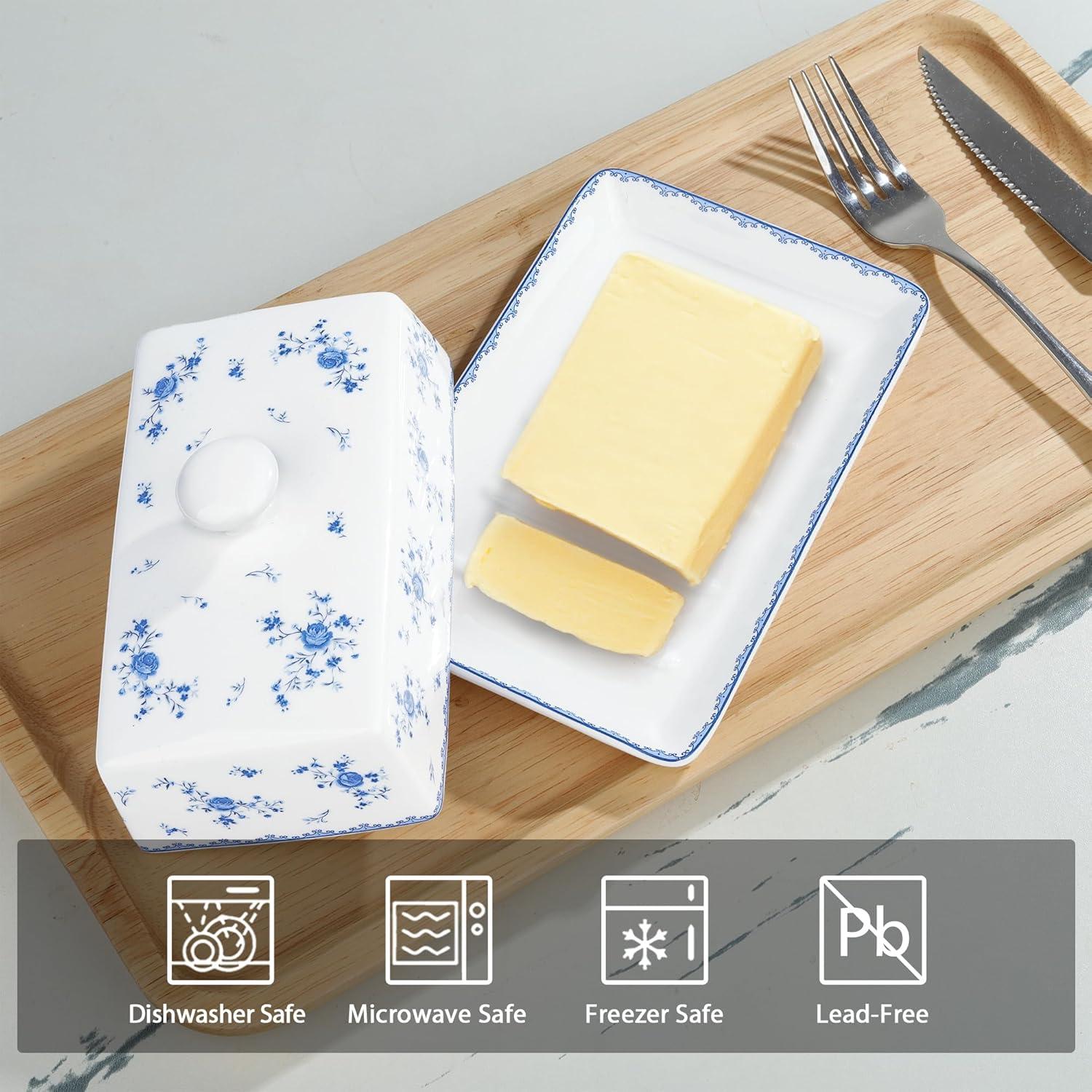 Plato de Mantequilla Cerámica Fangkuai con Tapa Floral Rosa