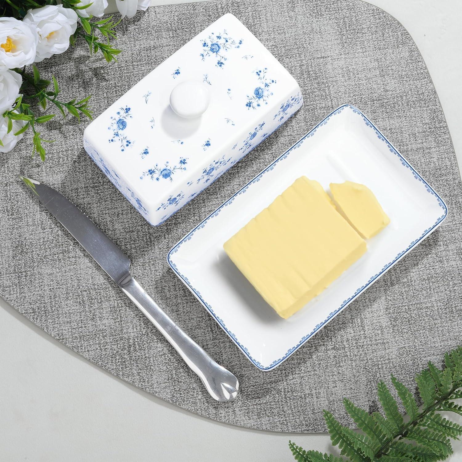 Plato de Mantequilla Cerámica Fangkuai con Tapa Floral Rosa