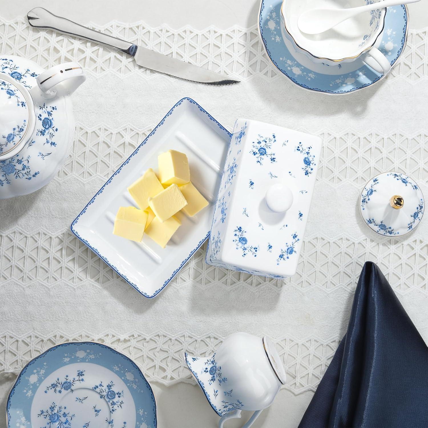 Plato de Mantequilla Cerámica Fangkuai con Tapa Floral Rosa