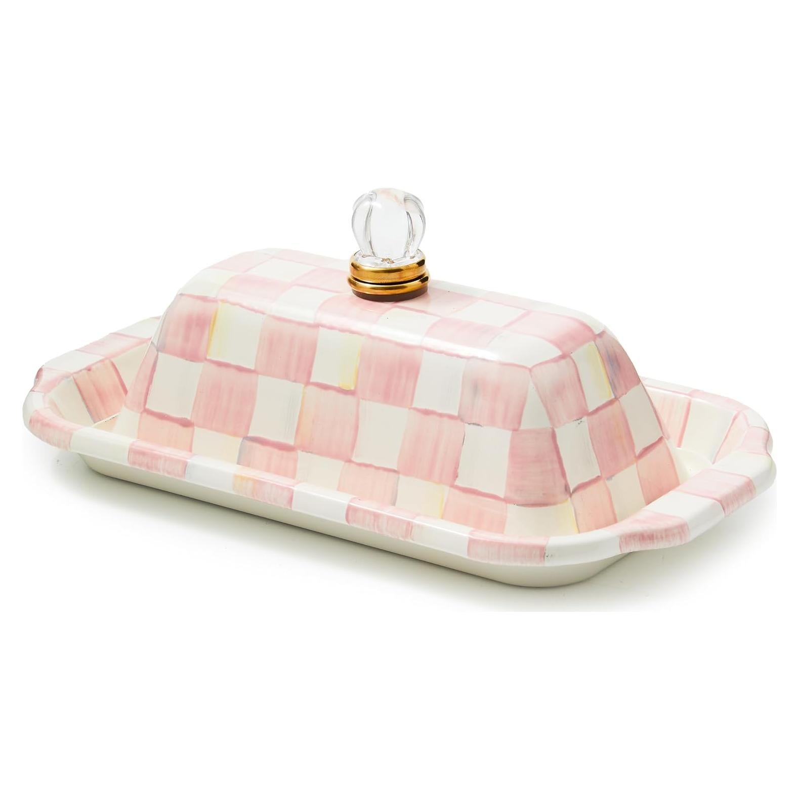 Caja de Mantequilla MacKenzie-Childs Cuadro Rosado con Tapa
