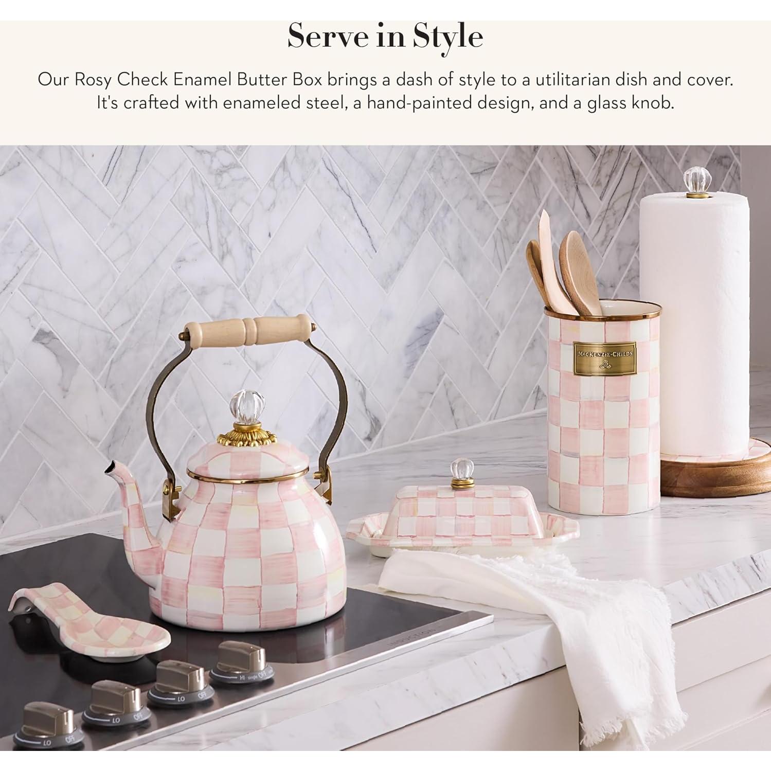 Caja de Mantequilla MacKenzie-Childs Cuadro Rosado con Tapa
