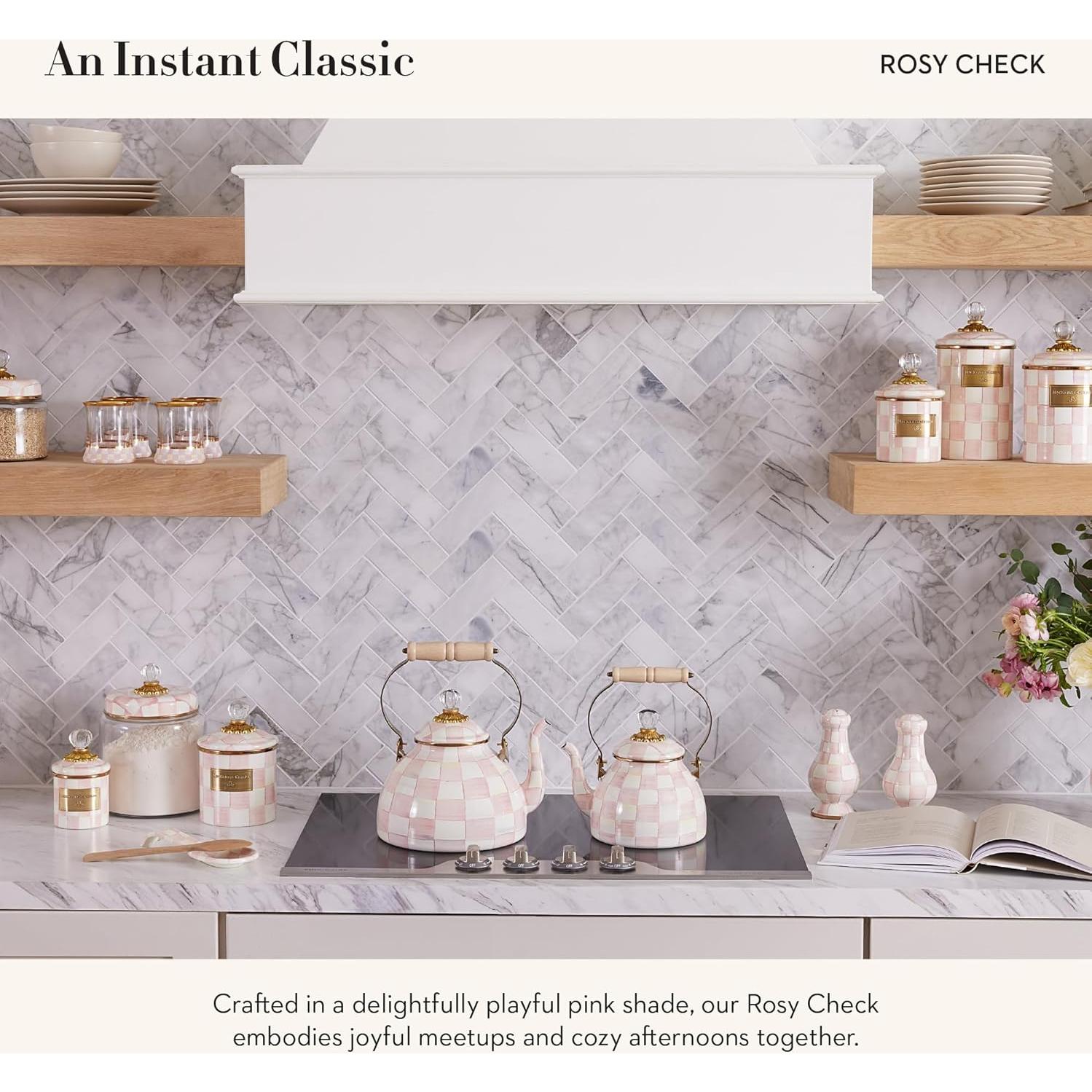 Caja de Mantequilla MacKenzie-Childs Cuadro Rosado con Tapa