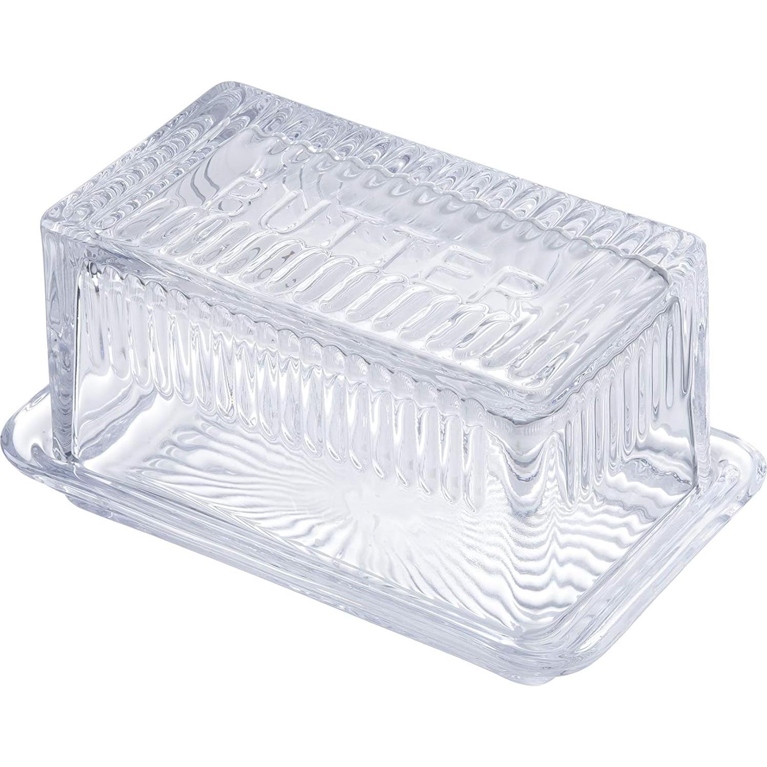 Plato Doble de Mantequilla TableCraft, Vidrio Grabado, 17.1x10.2x8.3 cm