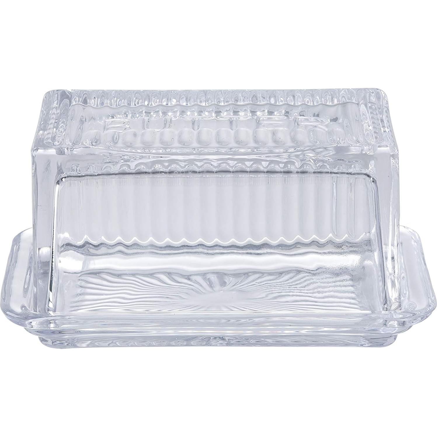 Plato Doble de Mantequilla TableCraft, Vidrio Grabado, 17.1x10.2x8.3 cm