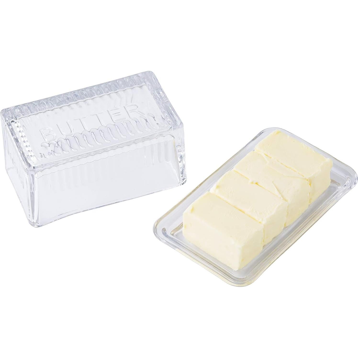 Plato Doble de Mantequilla TableCraft, Vidrio Grabado, 17.1x10.2x8.3 cm