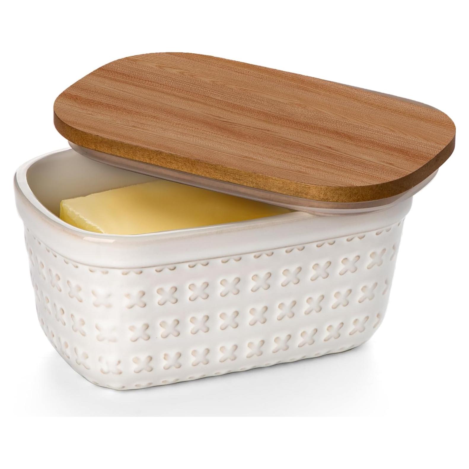 Plato de Mantequilla Cerámica Nucookery con Tapa de Madera