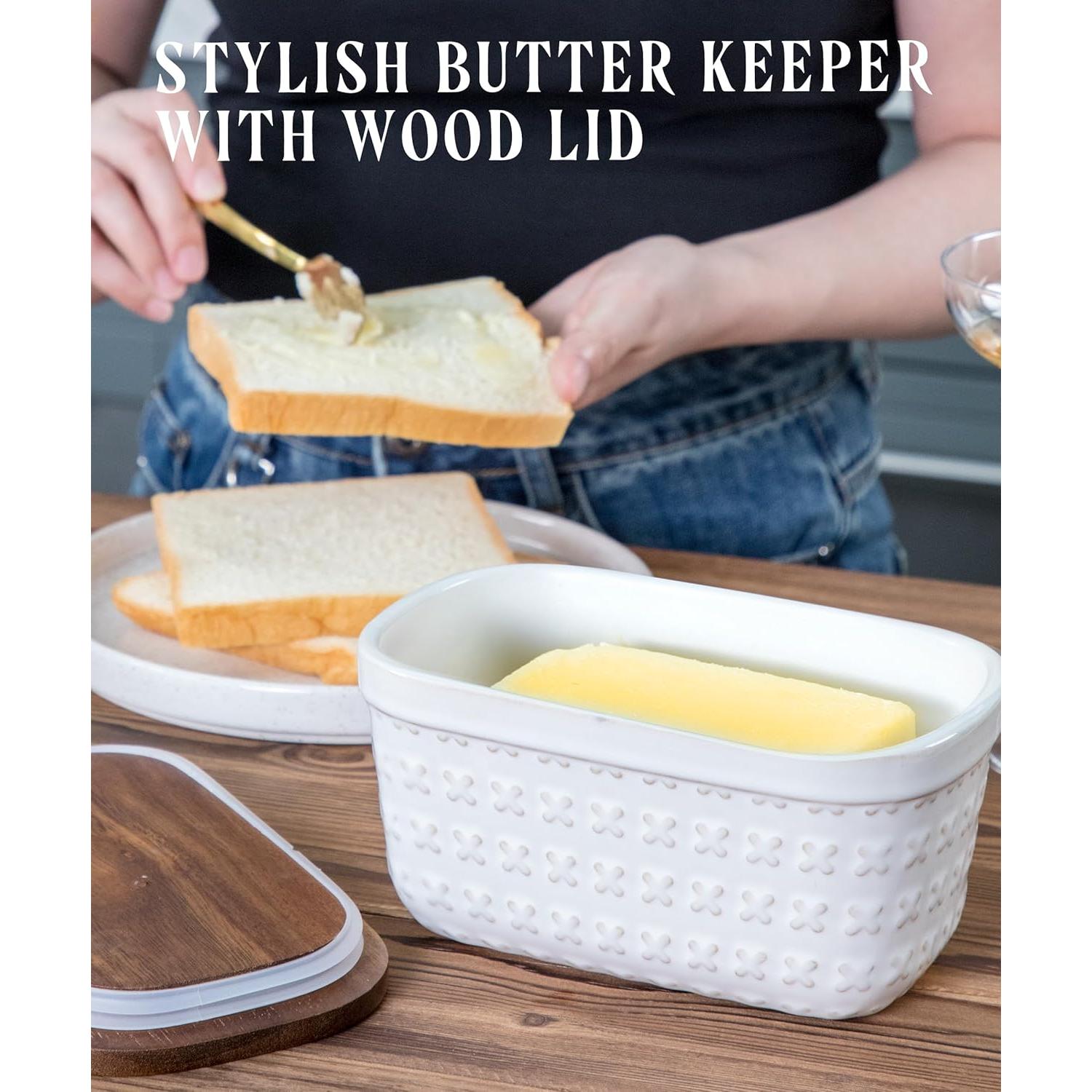 Plato de Mantequilla Cerámica Nucookery con Tapa de Madera