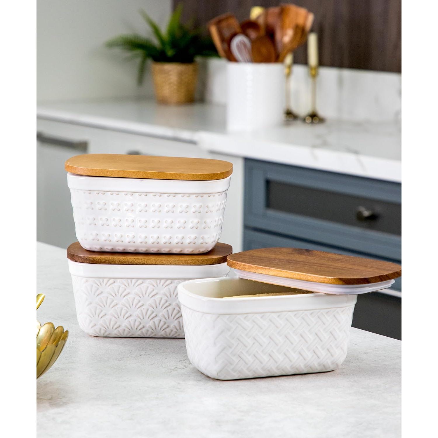 Plato de Mantequilla Cerámica Nucookery con Tapa de Madera