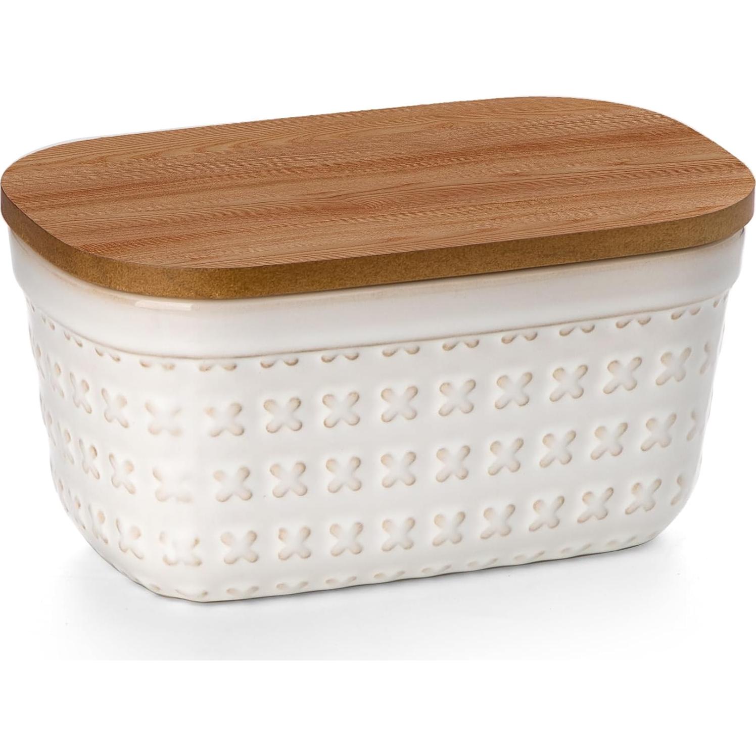 Plato de Mantequilla Cerámica Nucookery con Tapa de Madera