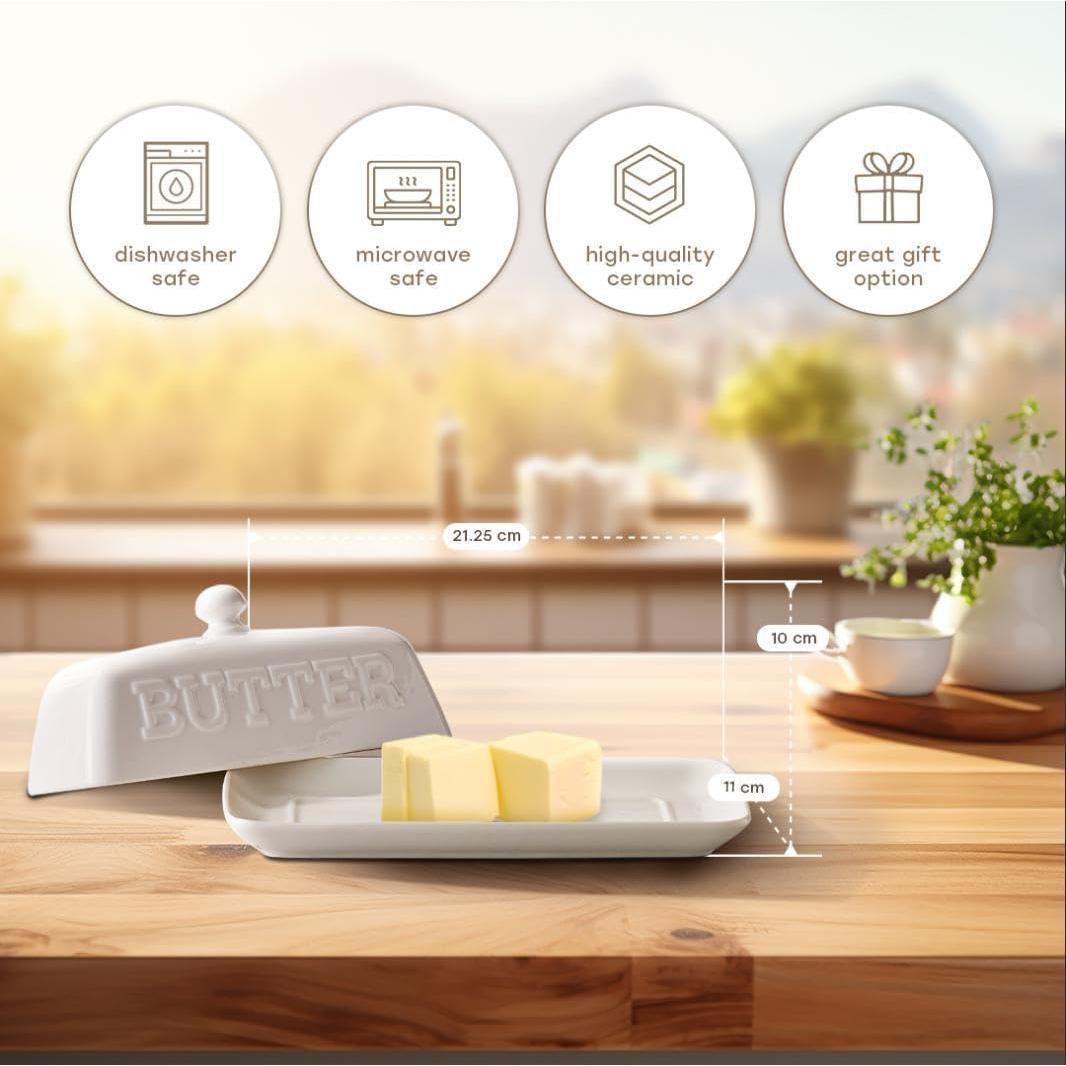 Plato de Mantequilla Maison Neuve Cerámica Blanca con Tapa