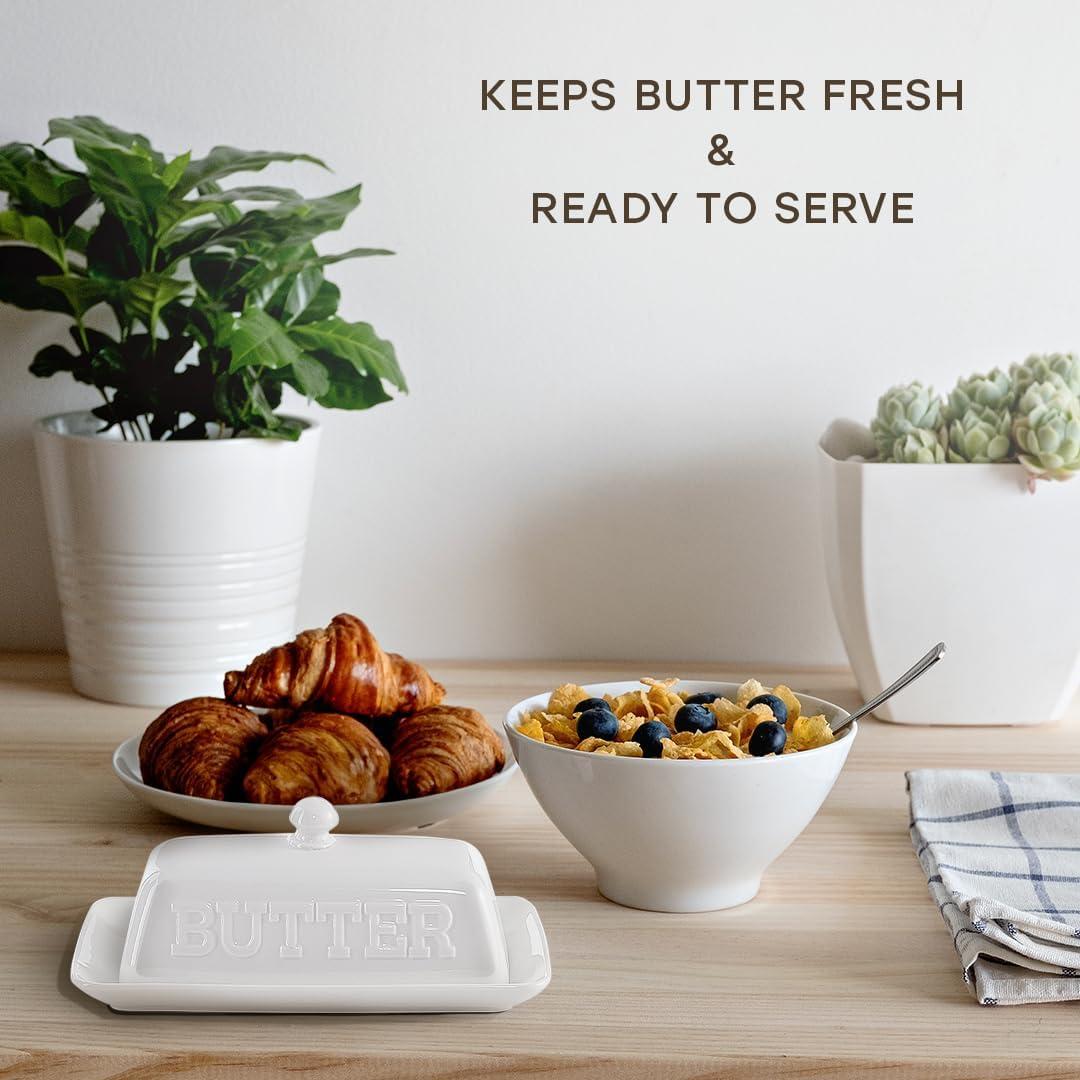 Plato de Mantequilla Maison Neuve Cerámica Blanca con Tapa