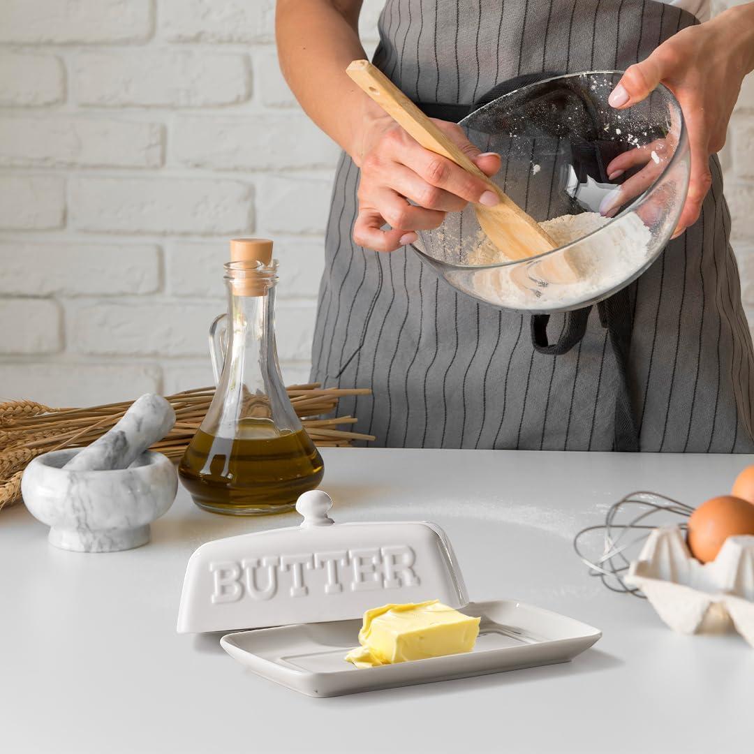 Plato de Mantequilla Maison Neuve Cerámica Blanca con Tapa