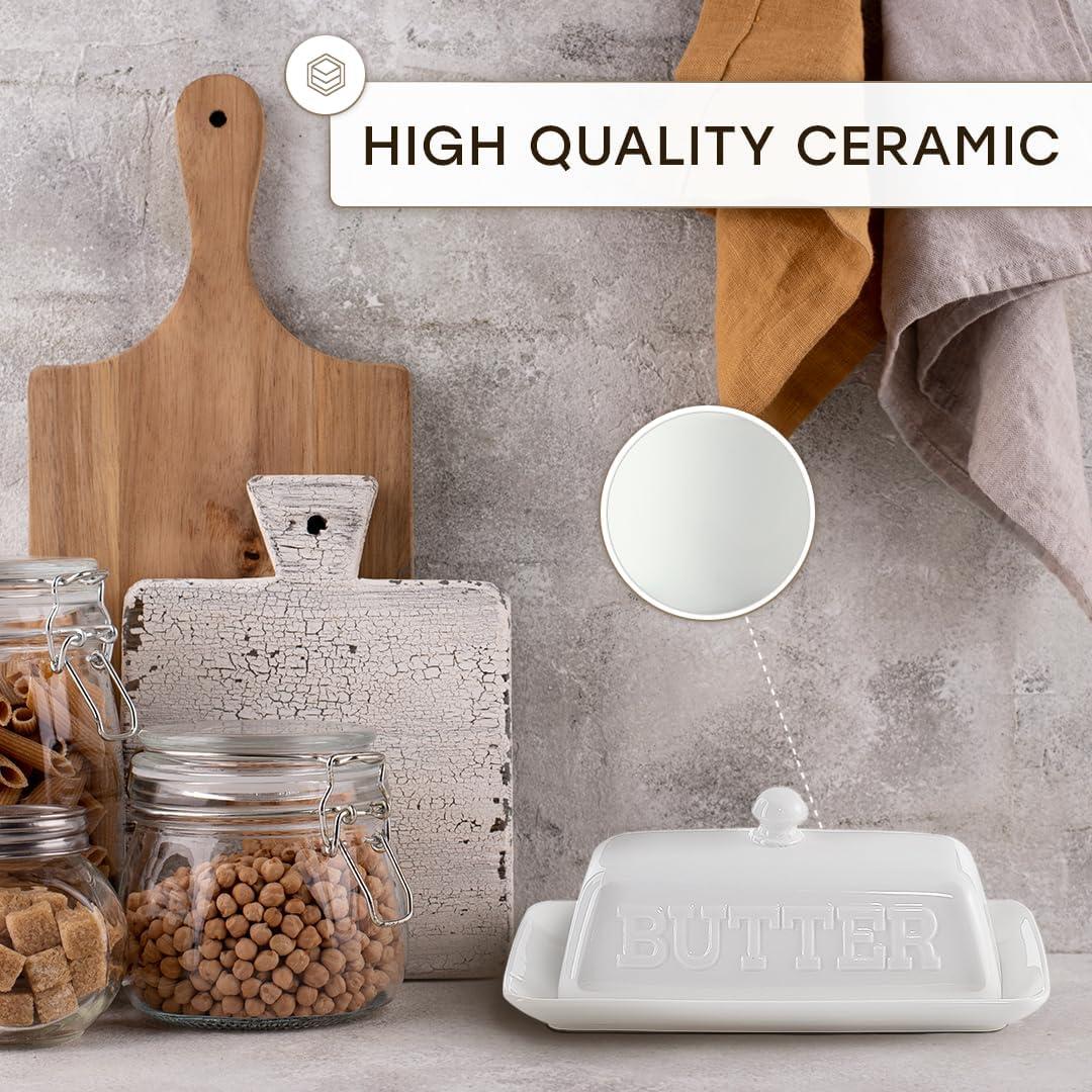 Plato de Mantequilla Maison Neuve Cerámica Blanca con Tapa