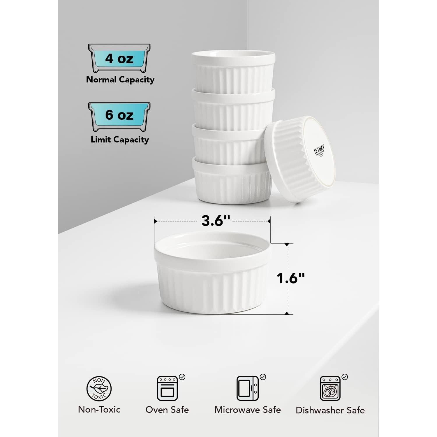 Ramekins de Cerámica LE TAUCI 4 oz Juego de 6 Blanco