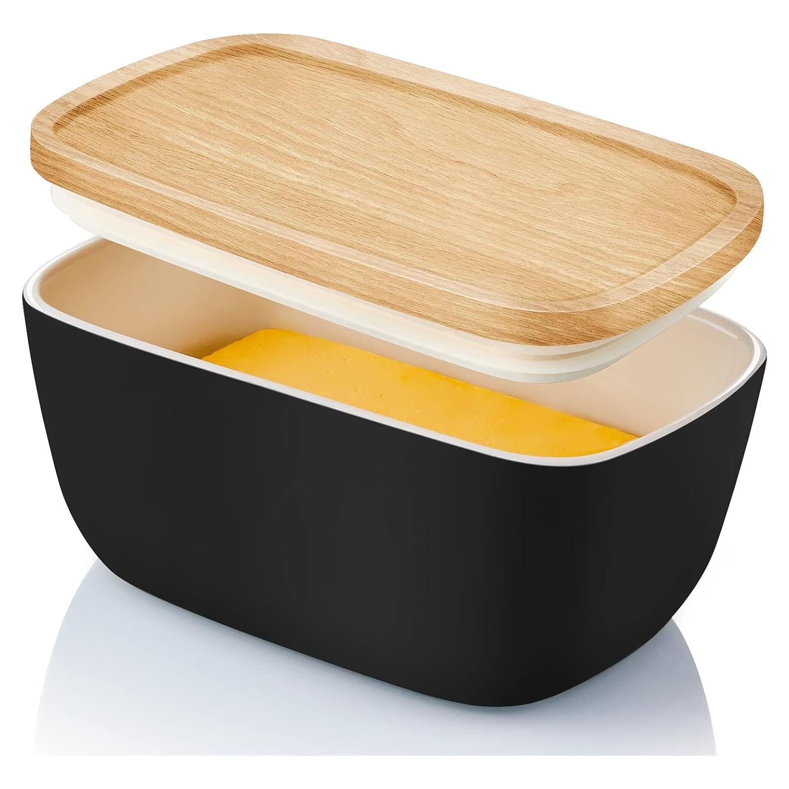 Contenedor de Mantequilla Cerámica ALELION Negro con Tapa de Madera