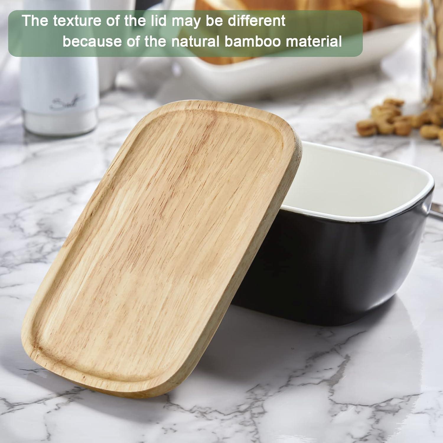 Contenedor de Mantequilla Cerámica ALELION Negro con Tapa de Madera