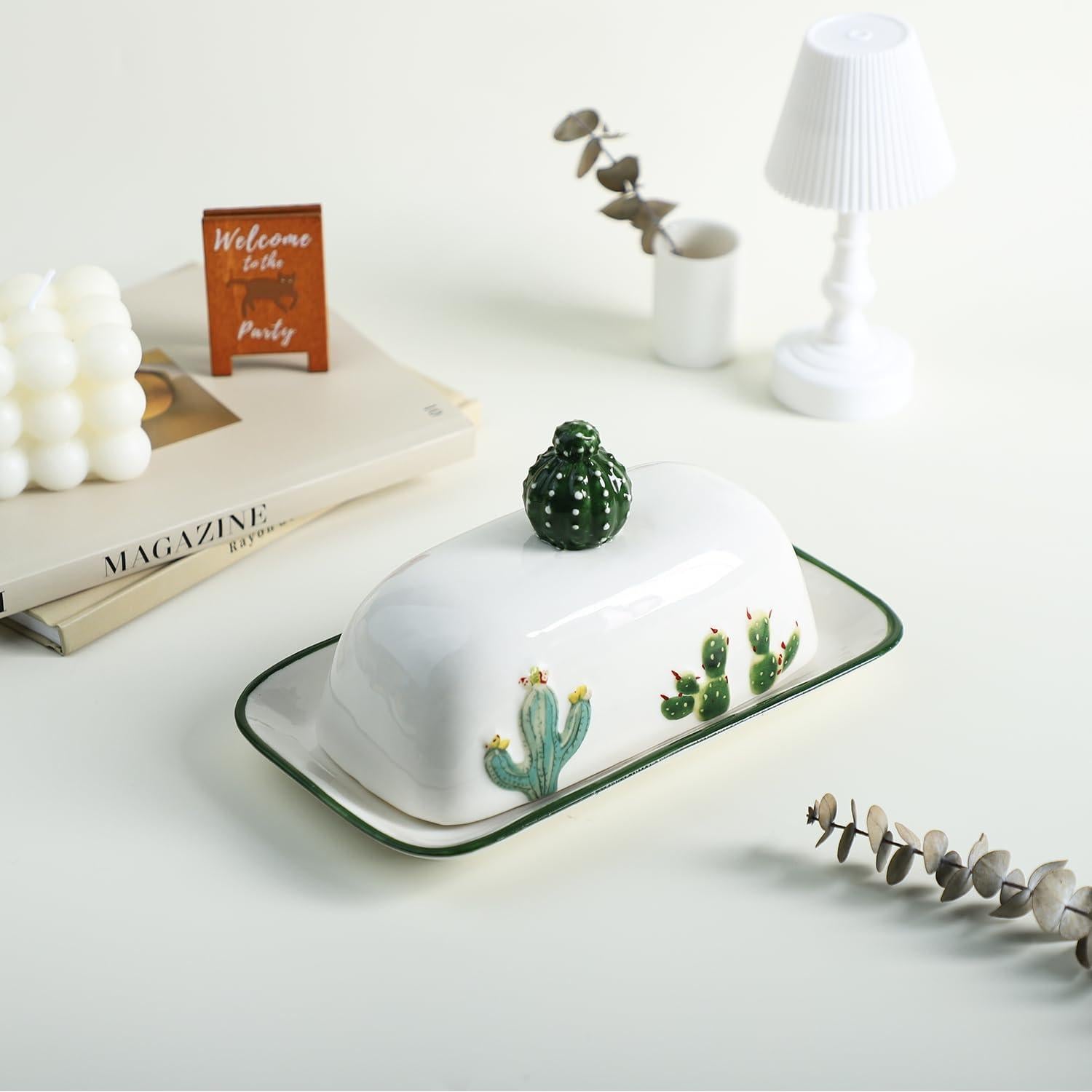 Plato de Mantequilla Cerámica Bicuzat 19 cm Cactus Vintage