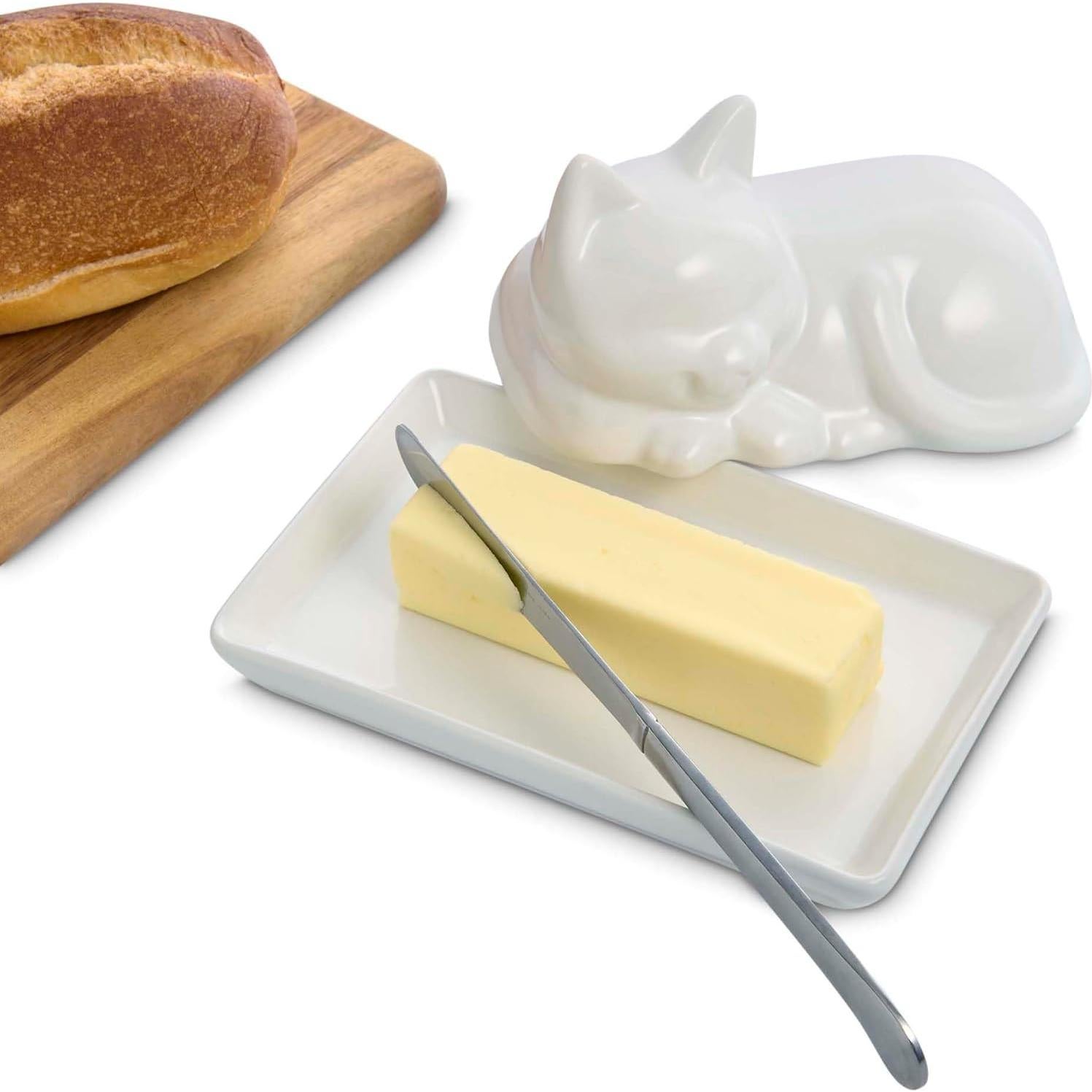 Plato para Mantequilla Gato con Tapa HIC Kitchen Porcelana 17.8x11.4cm