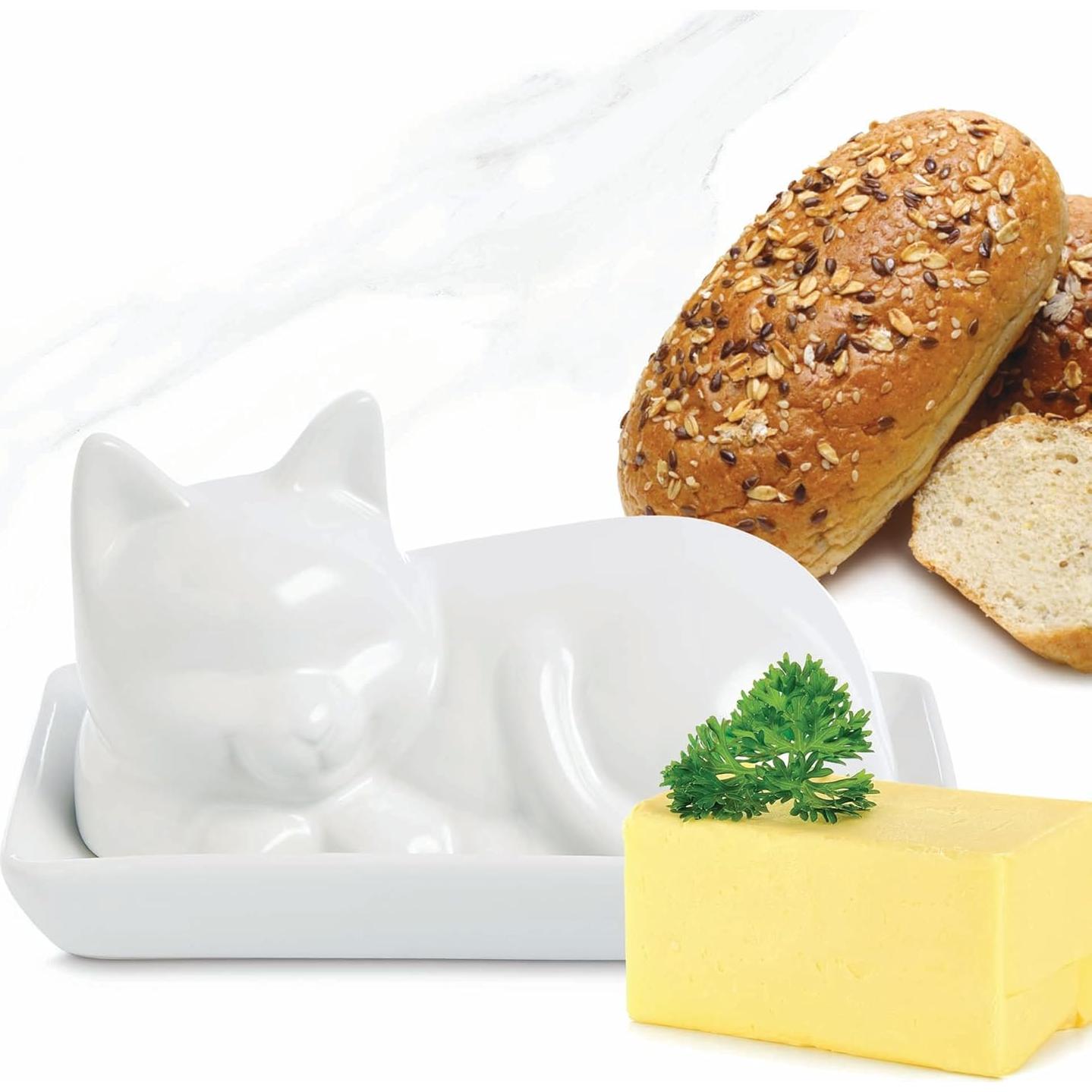 Plato para Mantequilla Gato con Tapa HIC Kitchen Porcelana 17.8x11.4cm