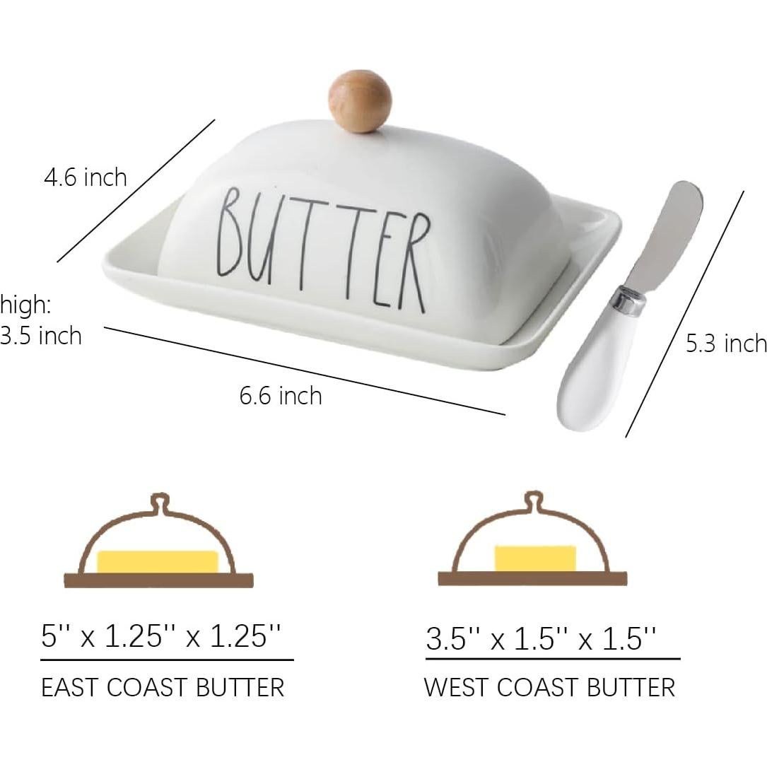Plato para Mantequilla Oskas con Tapa Cerámica Blanca 17.8x12.4cm