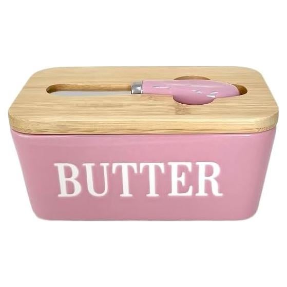 Plato de Mantequilla Domini Rosa con Tapa y Cuchillo 16.5x10.2cm
