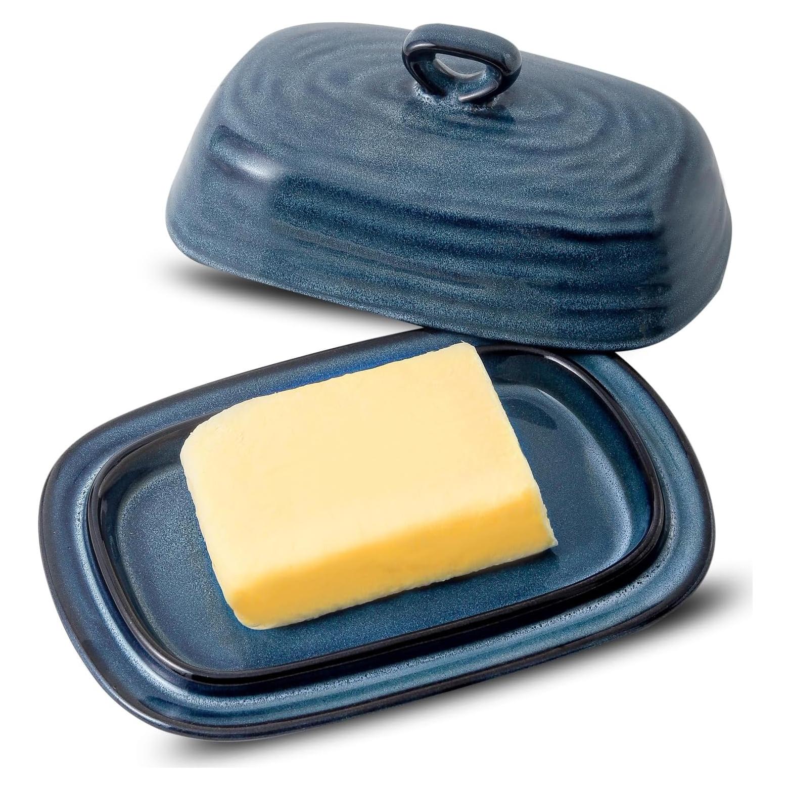Plato de Mantequilla con Tapa Tikooere Cerámica Azul 19.5x12.9cm