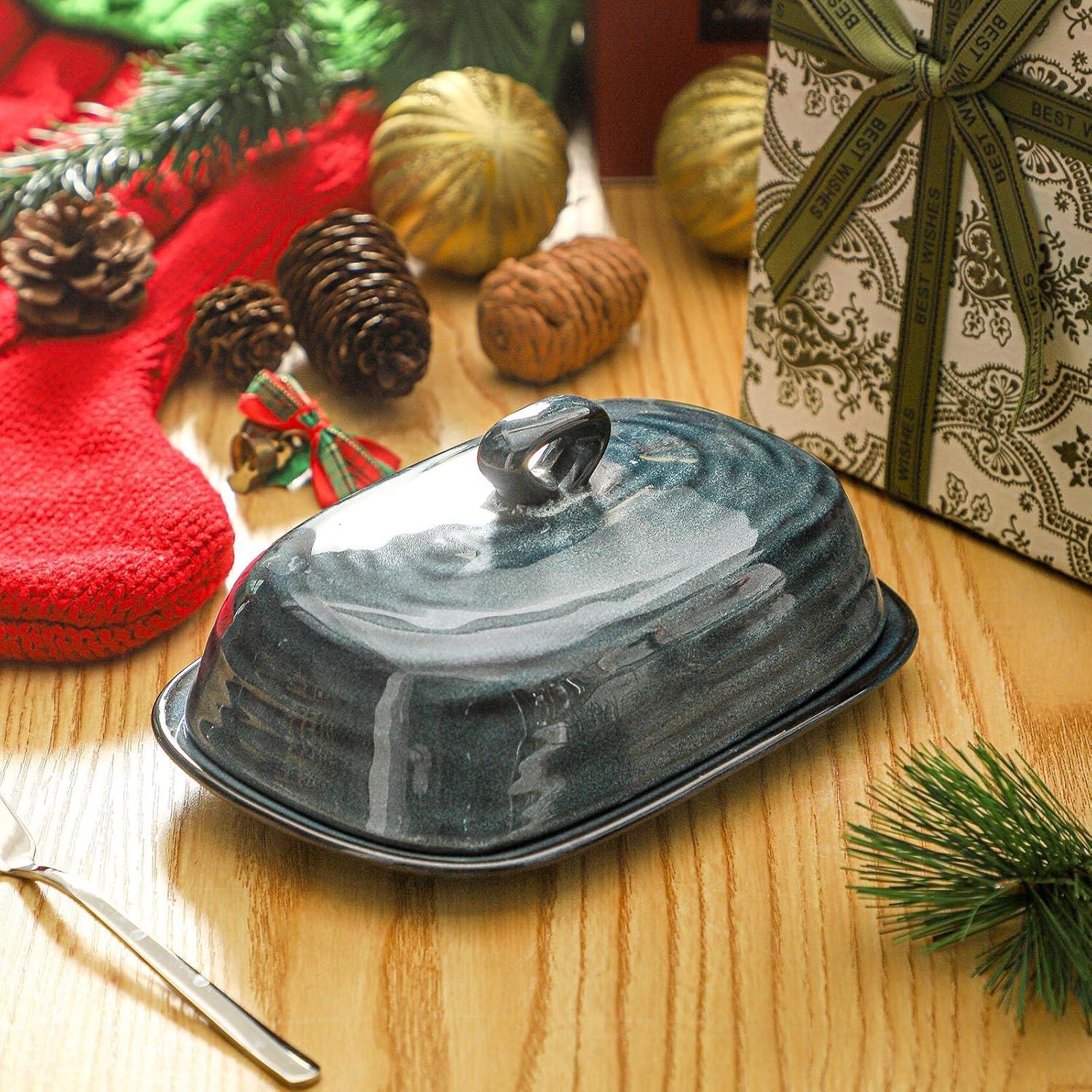 Plato de Mantequilla con Tapa Tikooere Cerámica Azul 19.5x12.9cm