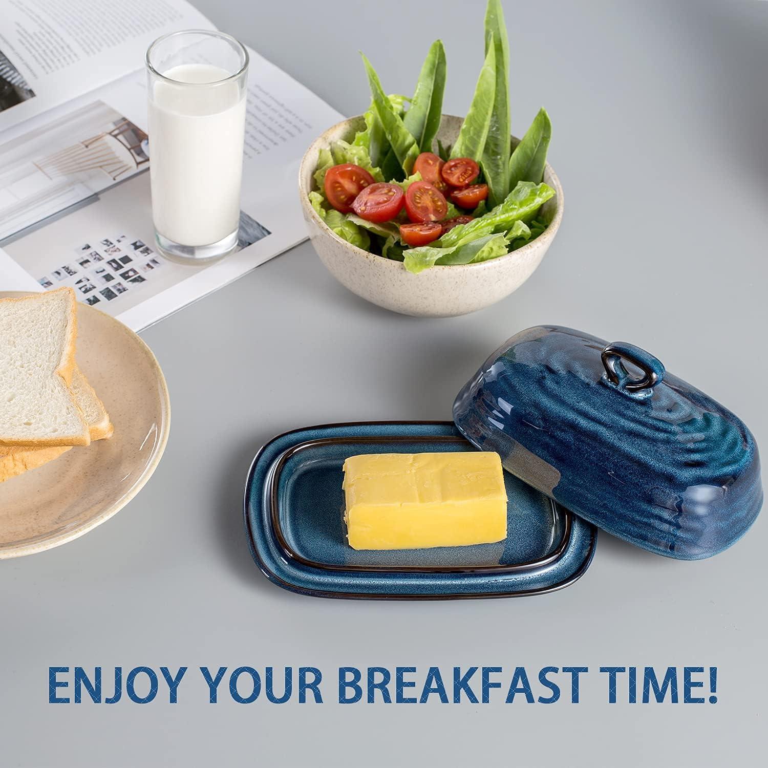 Plato de Mantequilla con Tapa Tikooere Cerámica Azul 19.5x12.9cm