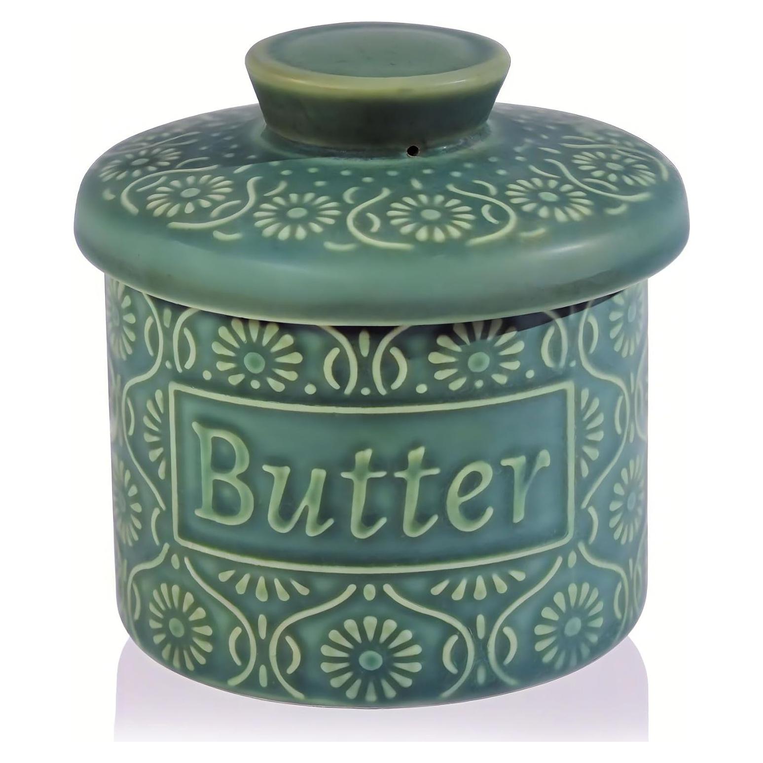 Crock de Mantequilla Cerámica CHLJAR Vintage Verde Mate