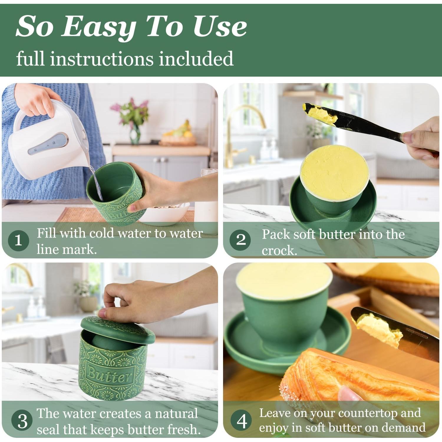 Crock de Mantequilla Cerámica CHLJAR Vintage Verde Mate