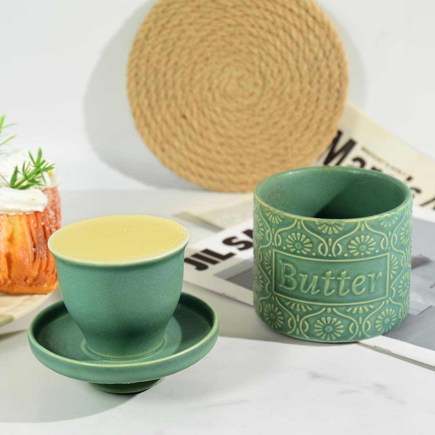 Crock de Mantequilla Cerámica CHLJAR Vintage Verde Mate