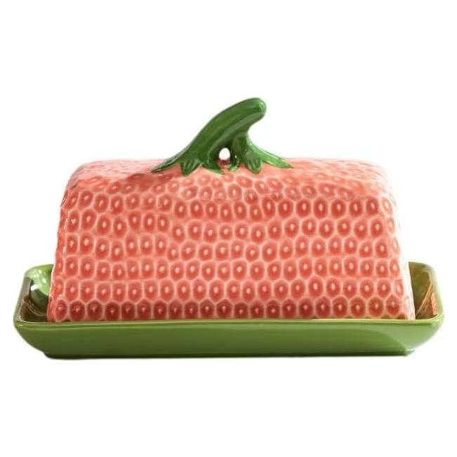 Plato de Mantequilla Cerámica Rosa Grande con Tapa - CMHYP