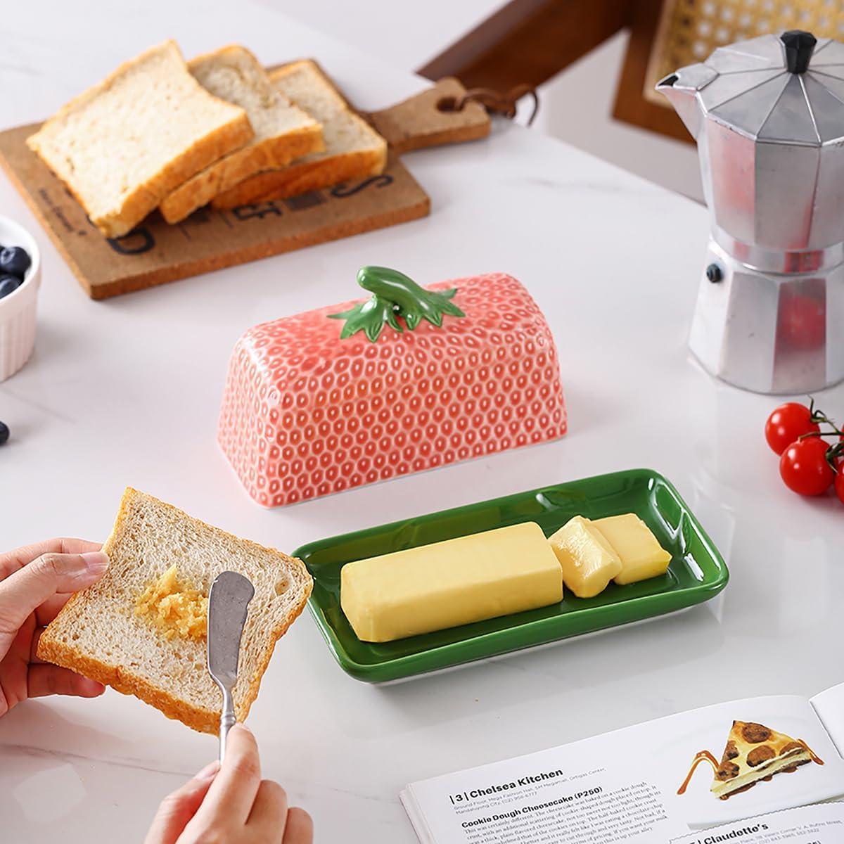 Plato de Mantequilla Cerámica Rosa Grande con Tapa - CMHYP