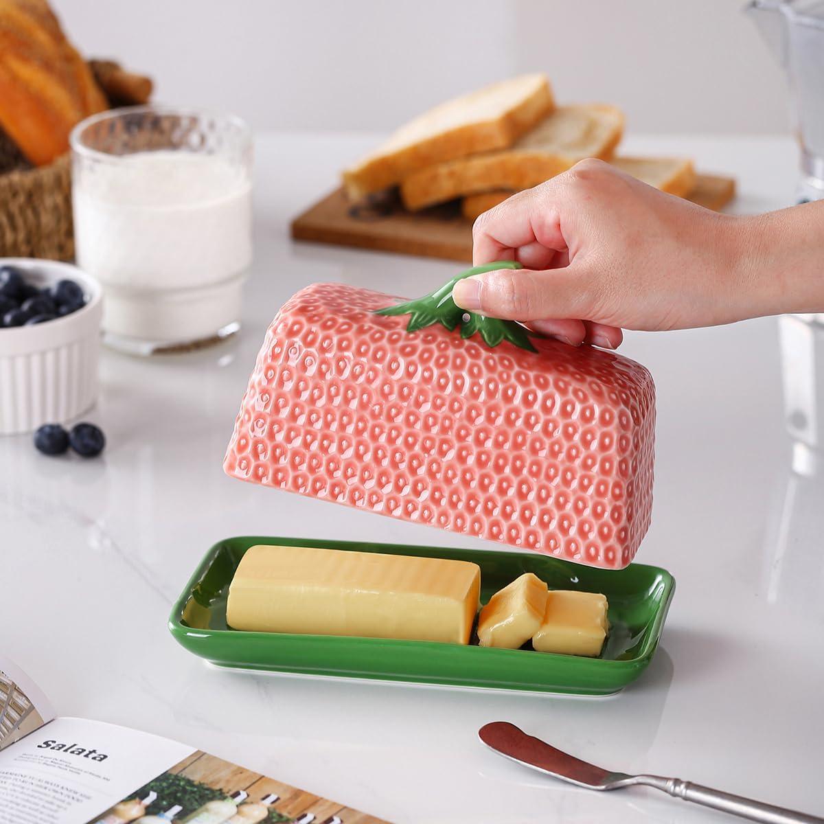 Plato de Mantequilla Cerámica Rosa Grande con Tapa - CMHYP