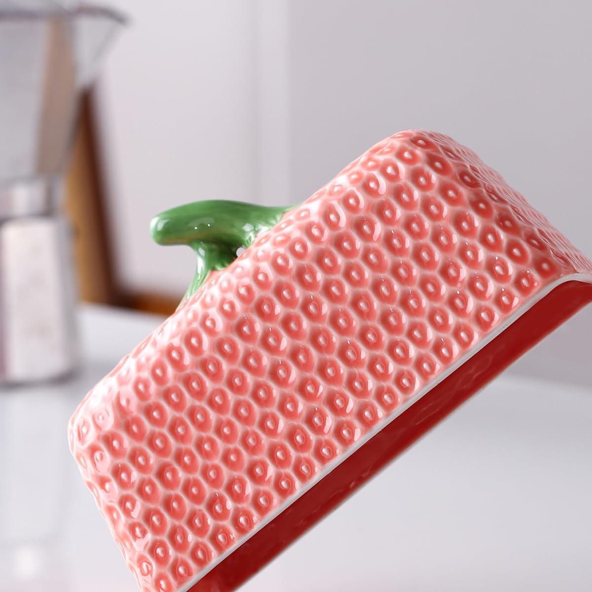 Plato de Mantequilla Cerámica Rosa Grande con Tapa - CMHYP