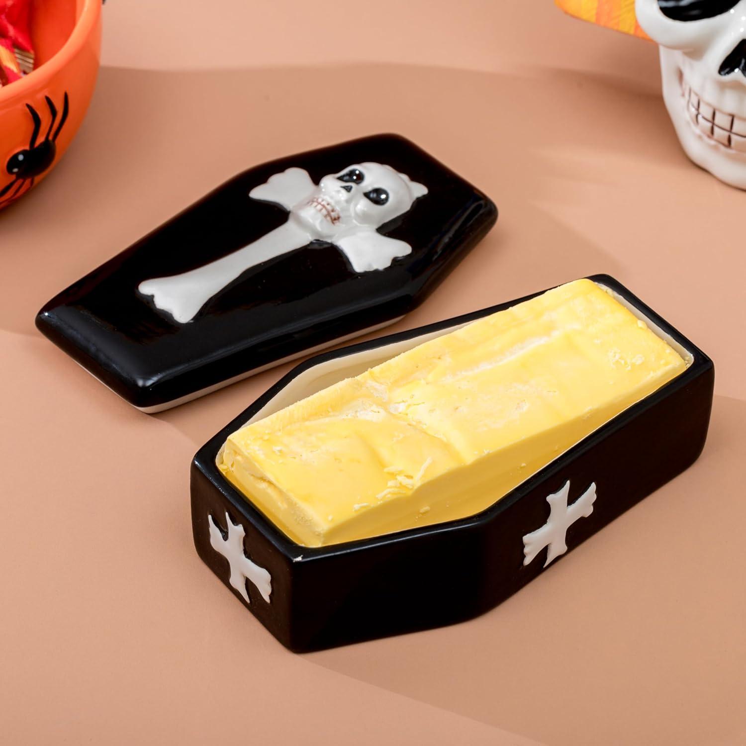 Plato para Mantequilla Halloween Cerámica Ataúd 20x13cm