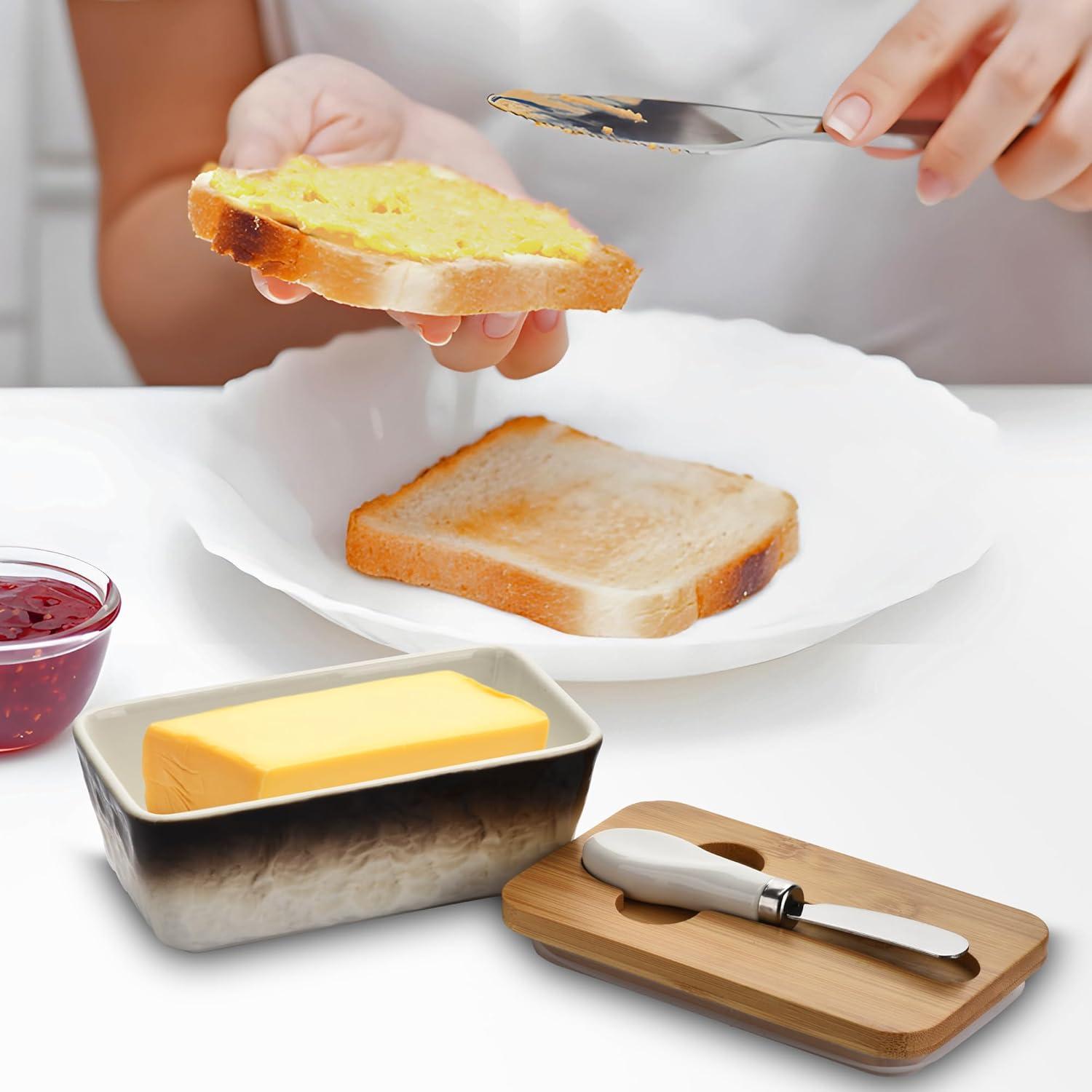 Plato de Mantequilla Cerámica BUYNEED con Tapa y Cuchillo 17.78 cm