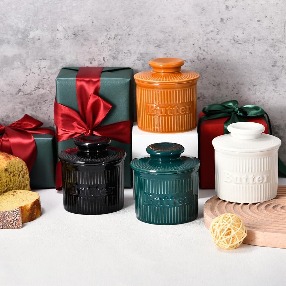 Crock de Mantequilla Francés Ursword Verde Vintage con Tapa