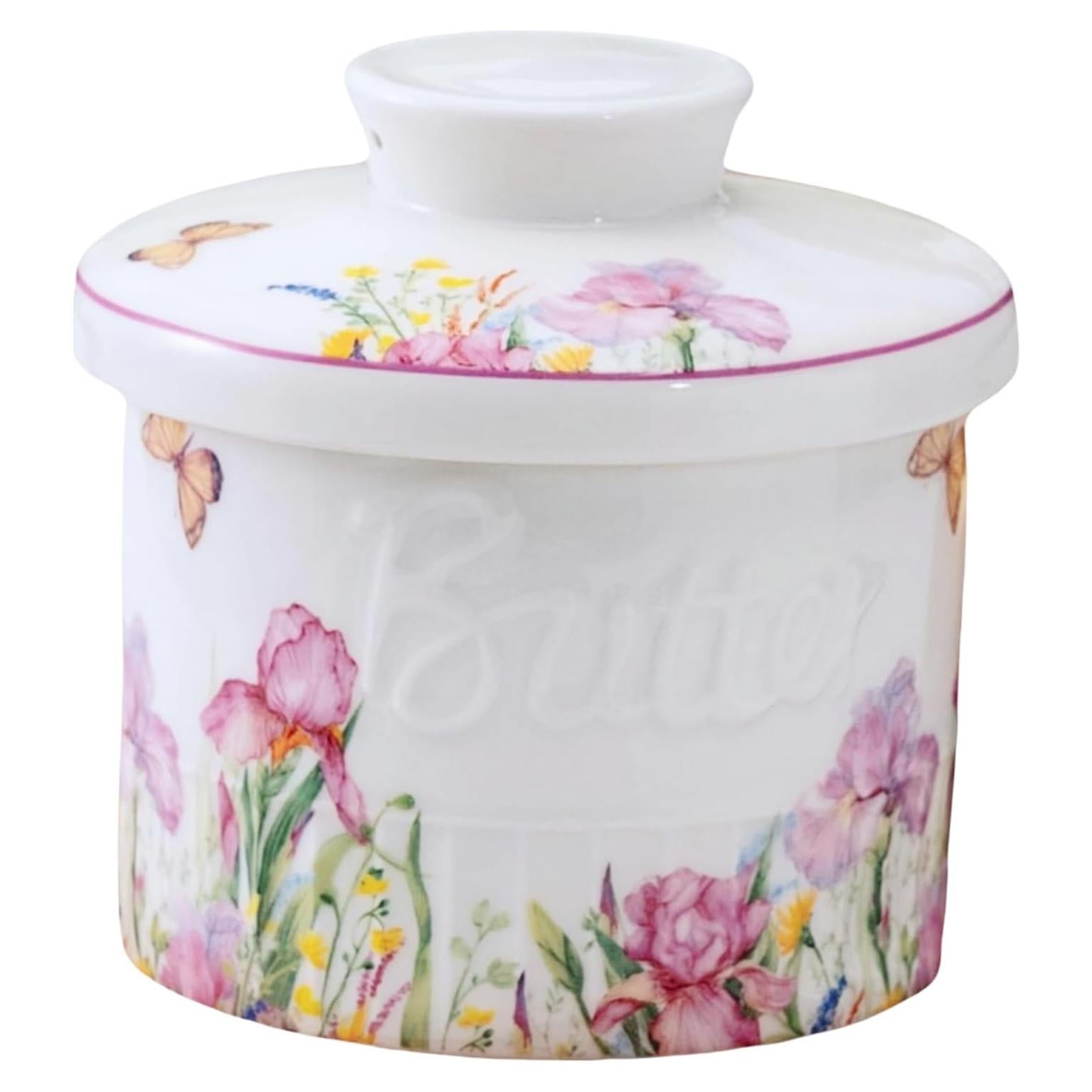 Crock de Mantequilla Cerámica HAN SHENG con Tapa Floral