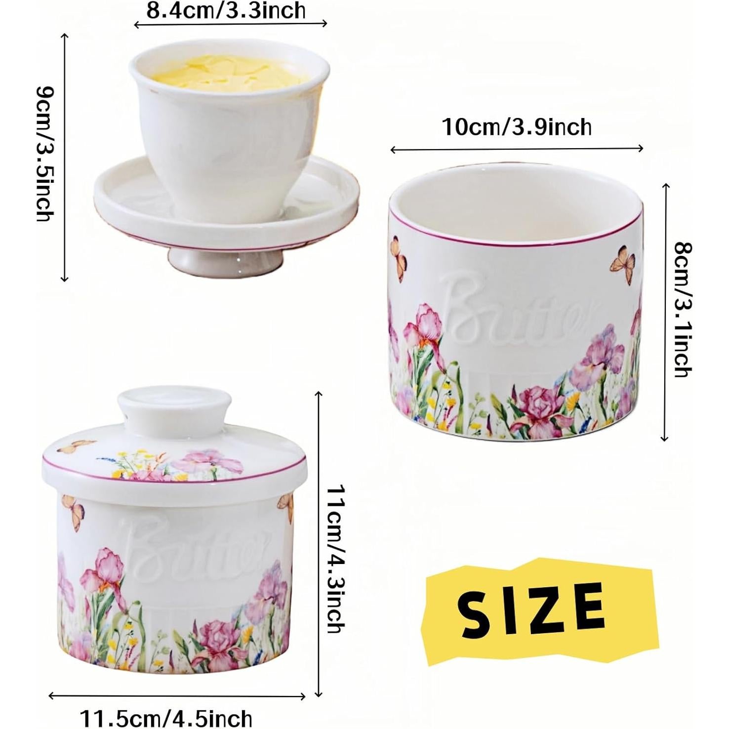 Crock de Mantequilla Cerámica HAN SHENG con Tapa Floral