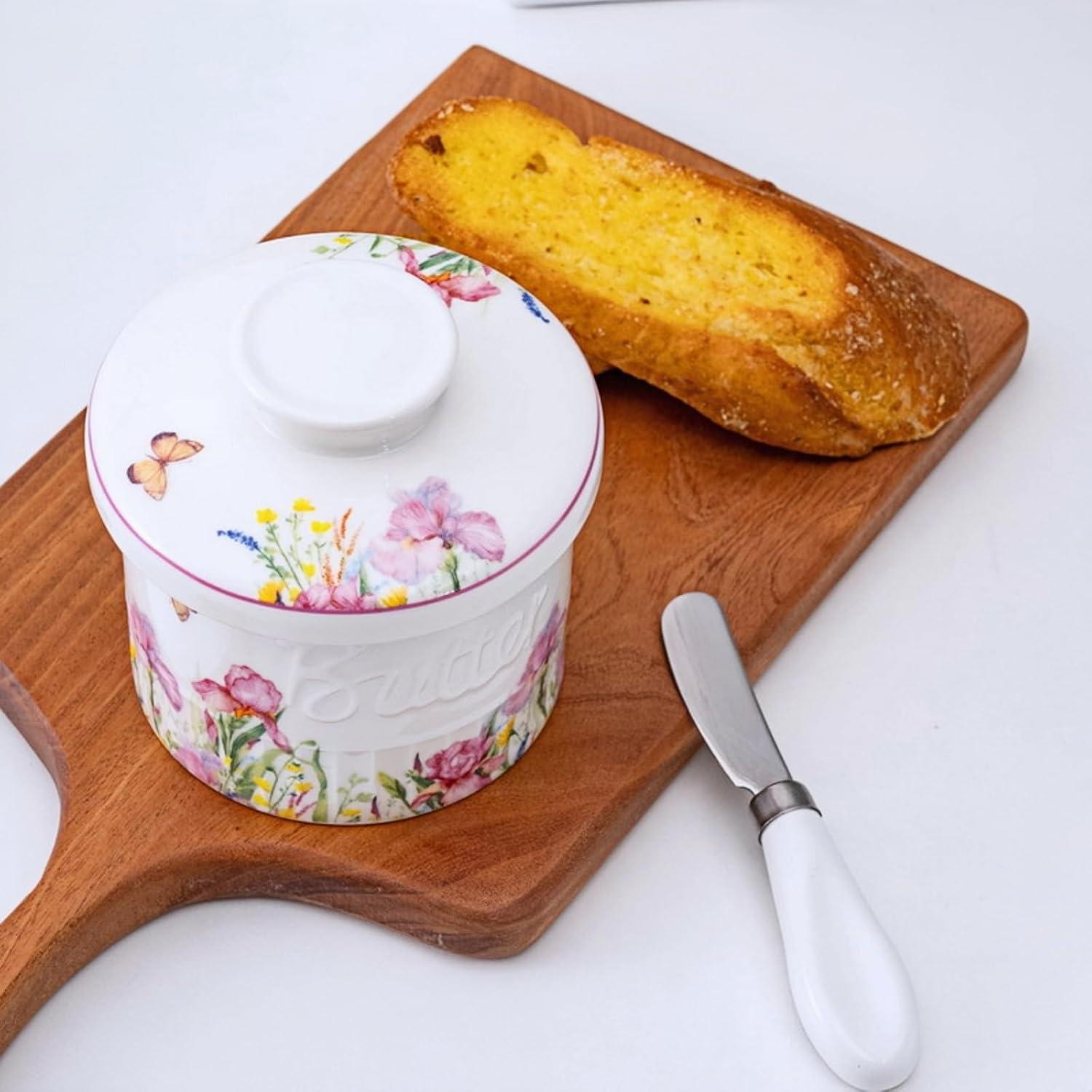 Crock de Mantequilla Cerámica HAN SHENG con Tapa Floral