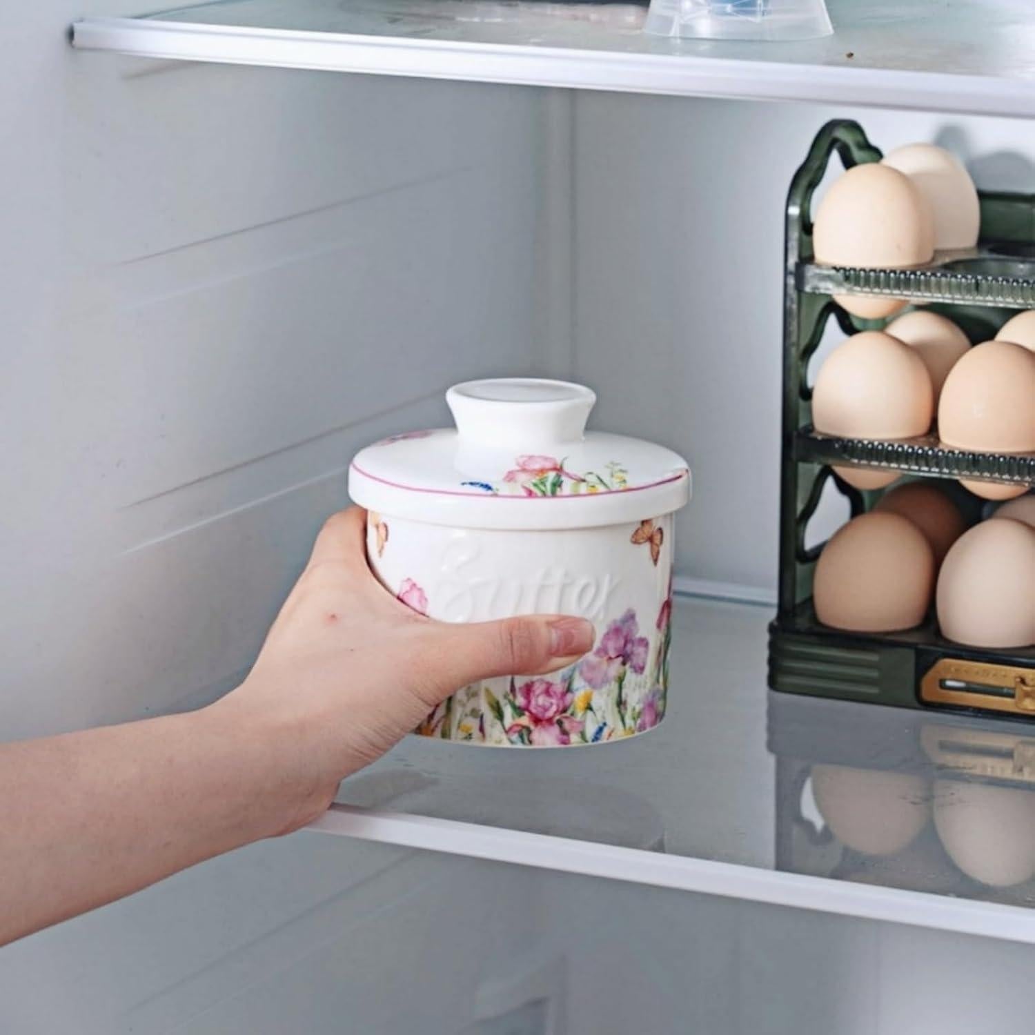 Crock de Mantequilla Cerámica HAN SHENG con Tapa Floral